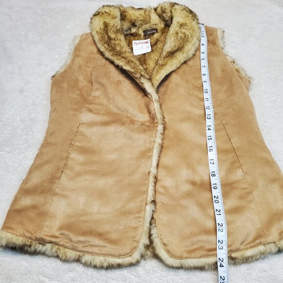 NWT Crosby. Bohemian Y2K Romantic Preppy Party Tan Faux Suede Faux Fur Vest S - Picture 4 of 8